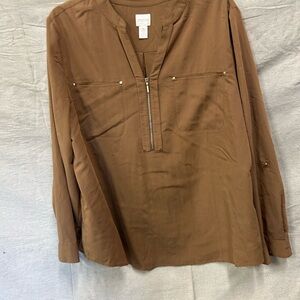 Chico's nutmeg V-Neck Blouse w/ gold accents